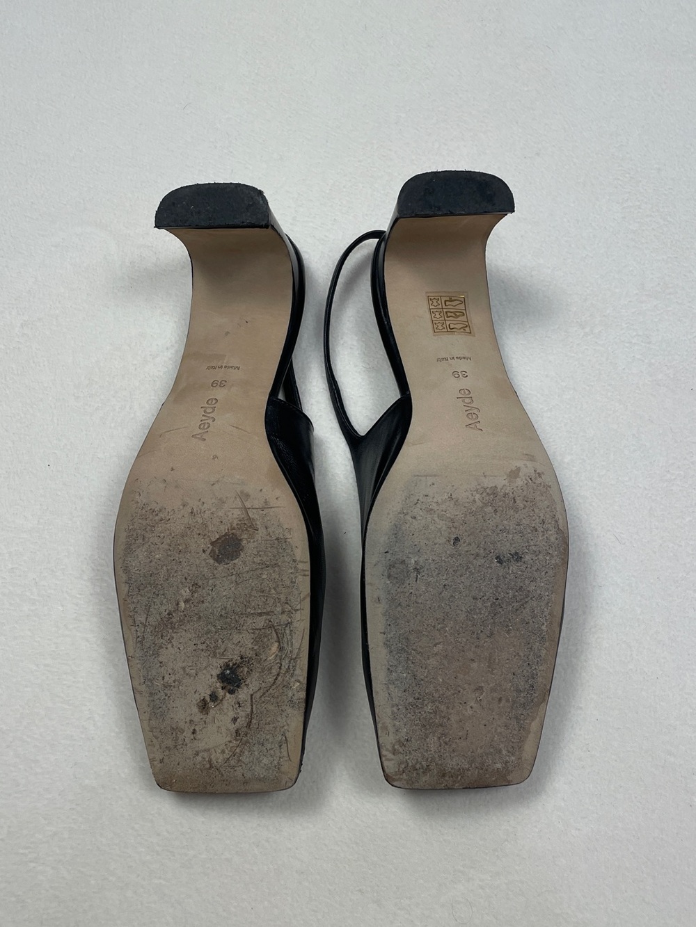 Aeyde Liza Black Napa Leather Square Toe Slingback Heels 39 Made in Italy - Picture 5 of 5